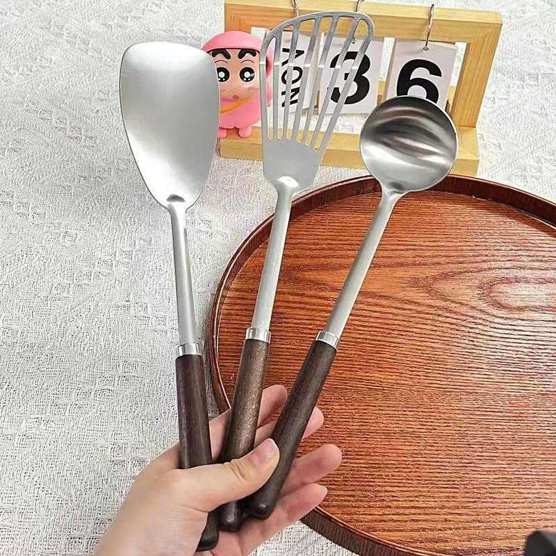 Маленькая лопатка из нержавеющей стали 304, кухонная ложка для готовки, половник, лопатка для жарки, лопатка с длинной ручкой из грецкого ореха, термостойкая лопатка, кухонная
