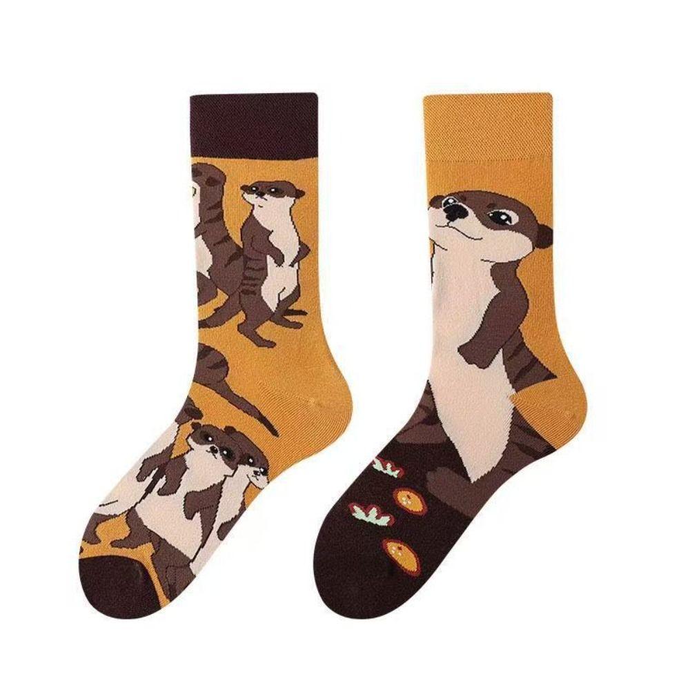Cartoon Mid-Calf Socks Cute Home Socks Fashion Weasel Pattern Socks  For Daily Wearing