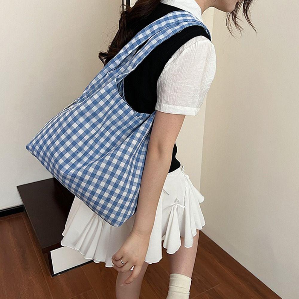 Large Capacity Single Shoulder Bag Lightweight Women's Handbag Plaid Underarm Bags  Spring Summer