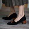 Мода Мода Новейшая Женская Обувь 2025 Весна Туфли на Толстом Каблуке для Женщин Натуральная Кожа Замша Офисные Туфли для Женщин Вечерние Туфли для Женщин