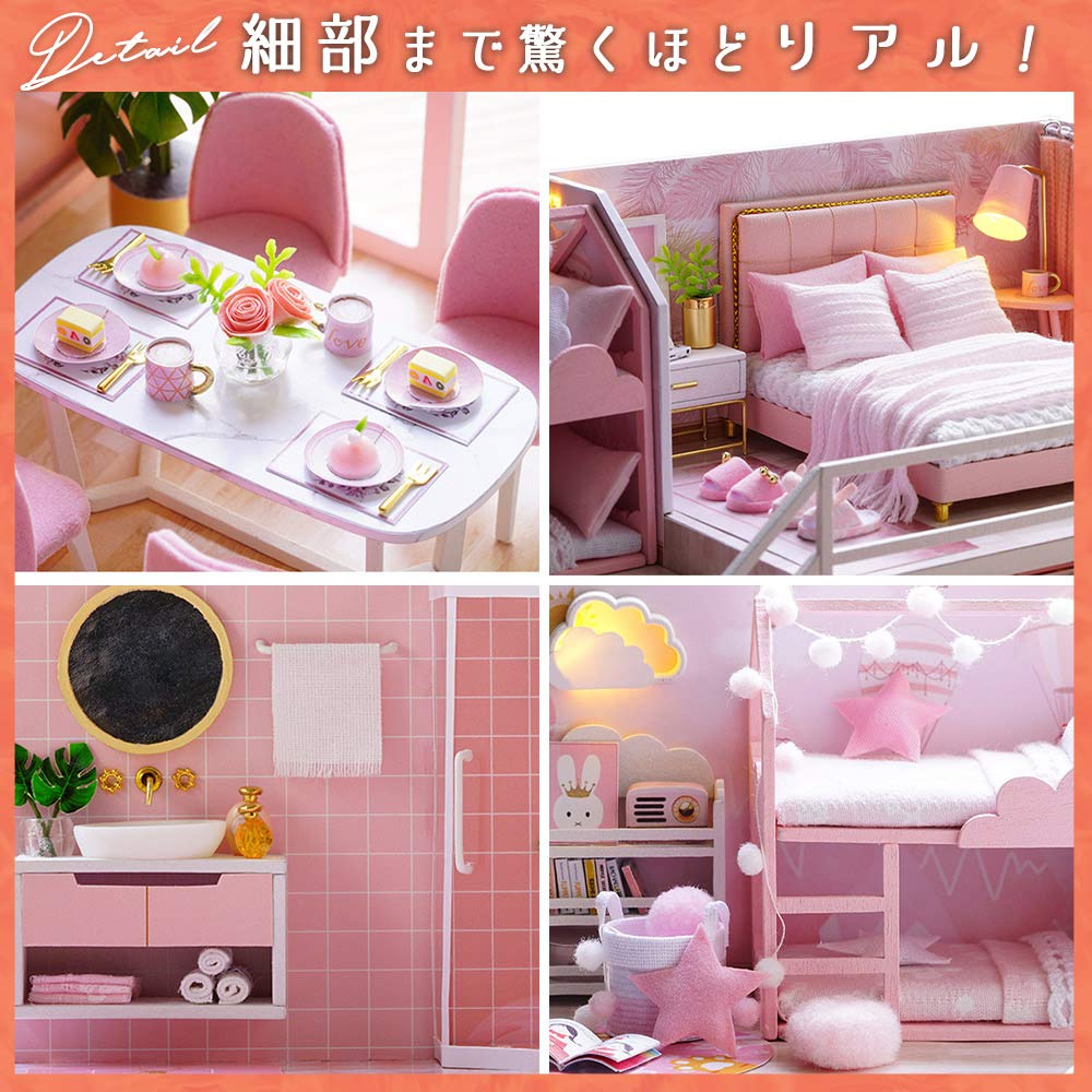 moin moin Dollhouse Miniature DIY Kit Set Dream Modern Style Fancy Scale Medium LED Light Acrylic Case Included 2008DH195 [English Instructions]