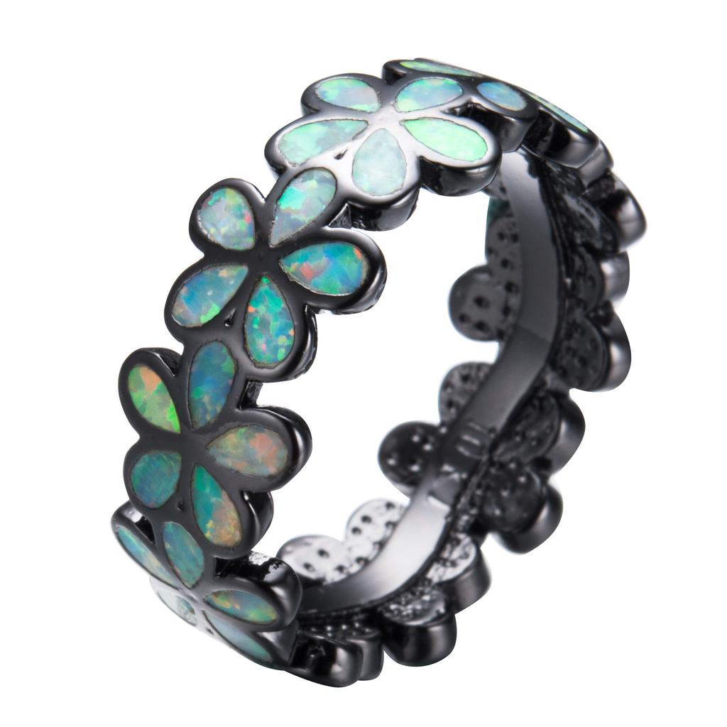 White Blue Opal Flower Shaped Hoop Ring Women's Temperament Ring