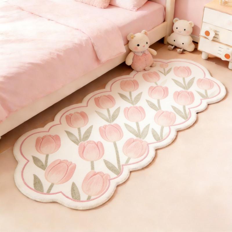 Cute Bow Carpets for Living Room Pink Flowers Bedroom Decor Carpet Fluffy Soft Irregular Shape Bedside Rug Home Plush Floor Mat