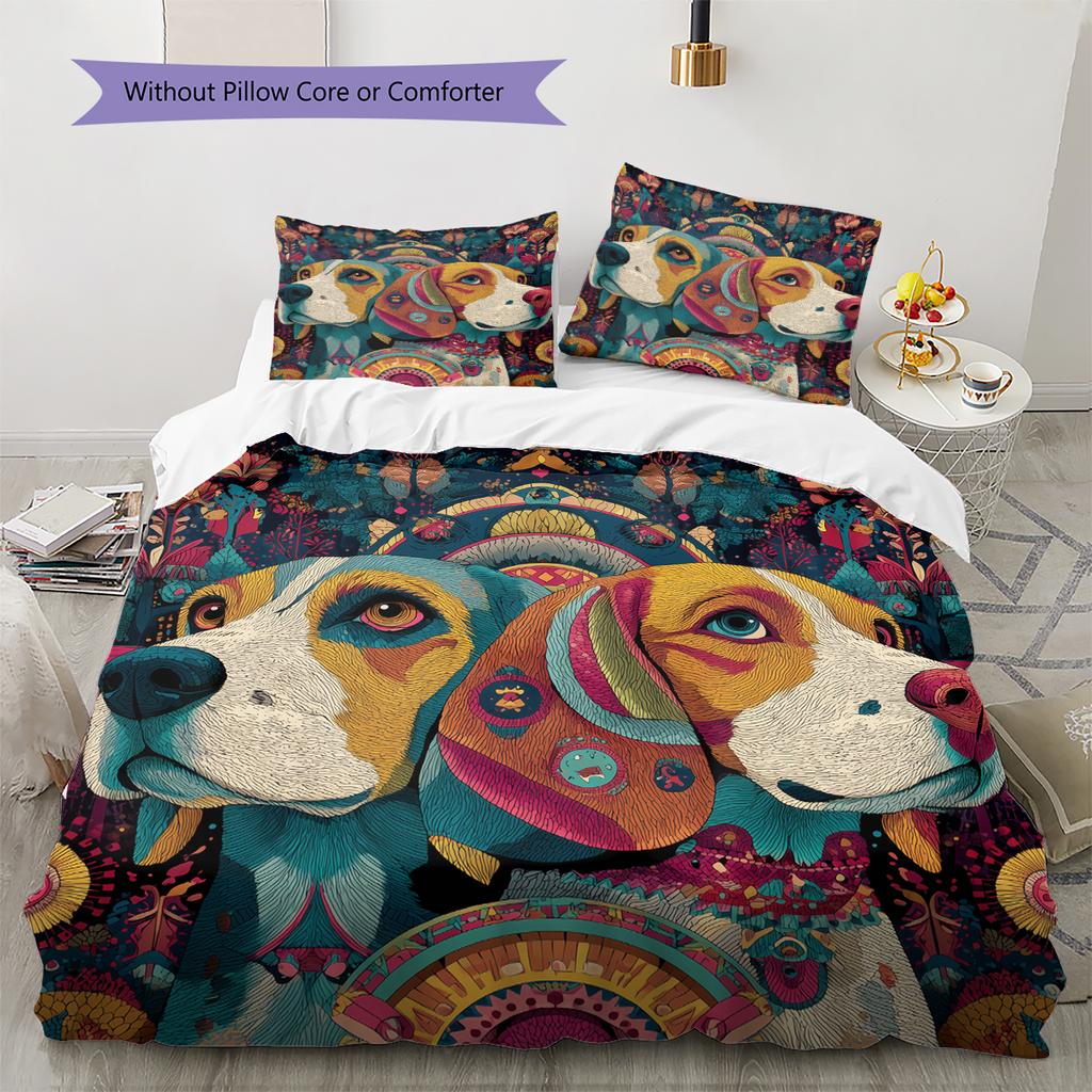Two Beagles Pattern Bedding Home Decoration Birthday Gift (1 * duvet cover + 2 * pillowcase, without core)