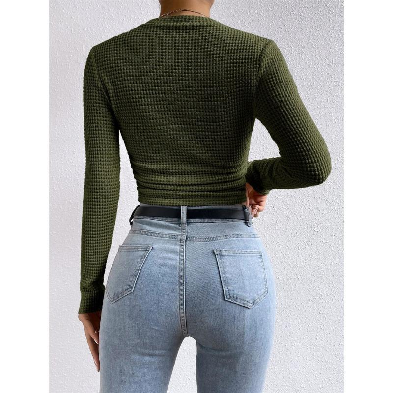 Универсальная женская футболка в клетку с длинными рукавами Slim Fit