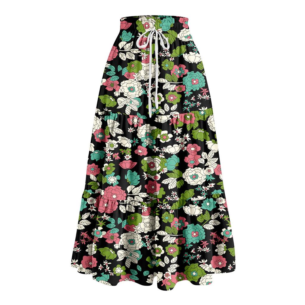 Женская весенняя повседневная длинная юбка с оборками, однотонная юбка, ретро-юбка в складку