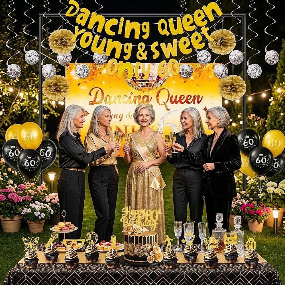 60 Years Old Dancing Queen Birthday Year 1966 Birthday Backdrop for Family