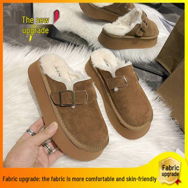 2025 Women's Velvet Warm Birkenstock Clogs - Toe Cap, Thick Sole, Black/Brown