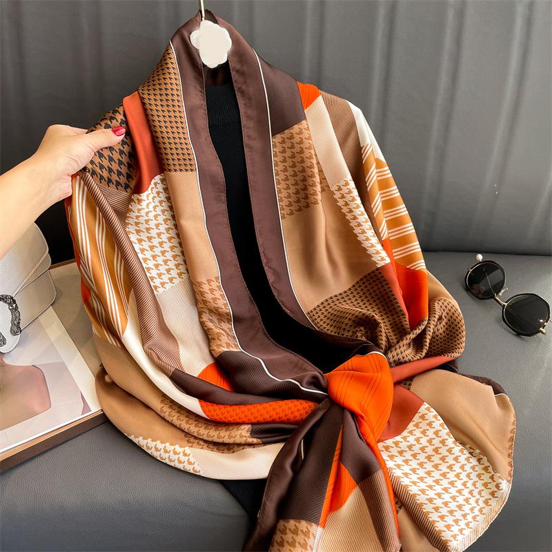 Новый шелковый шарф в клетку «гусиная лапка», дизайнерский хиджаб, мусульманская бандана, шаль, обертывание, шейный платок, аксессуары для одежды, фуляр, шарф-снуд