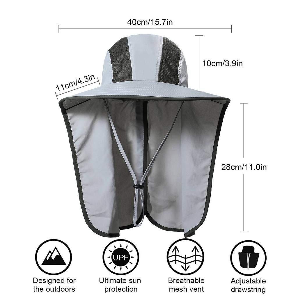 Wide Brim Sun Hat with Neck Flap Men Women UV Protection Sun Hat for Camping Hiking Fishing