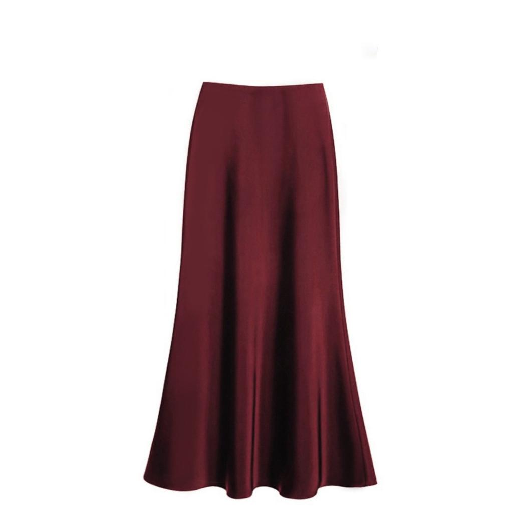 French Elegant Satin Maxi Skirt for Women, High Waist Slim Fit A-Line Long Skirt, Draped Casual Skirt for Spring Autumn