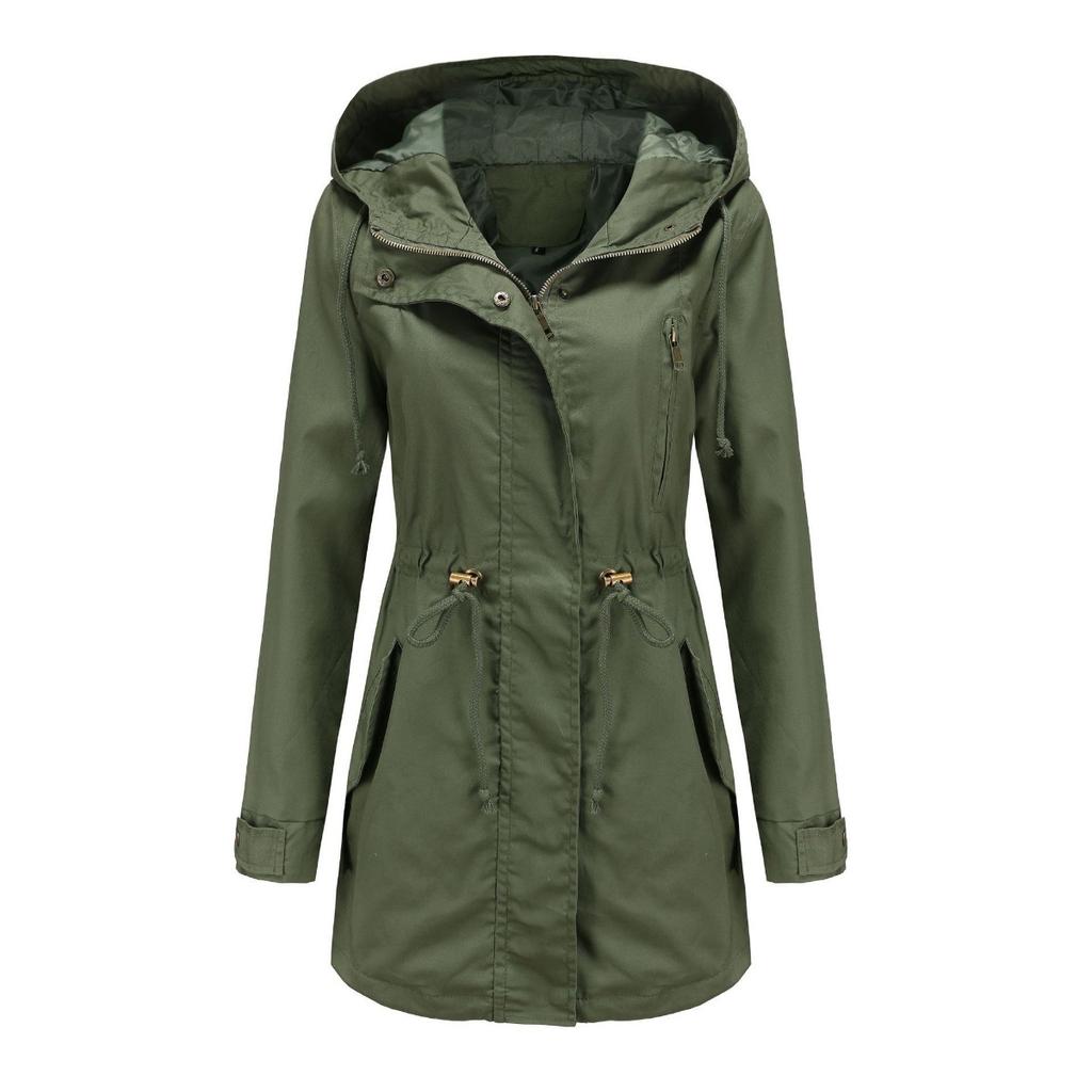 New Women's Plus Size Casual Loose Solid Cotton Hooded Windbreaker Jacket for Spring Autumn