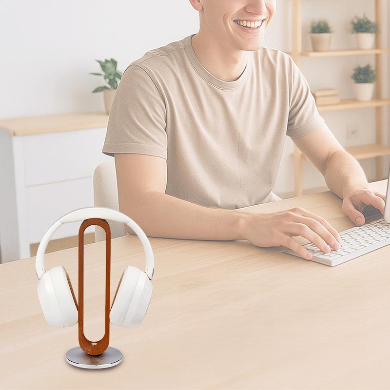 LogiLink Bamboo Headphone Stand Aluminum Gaming Desk Holder