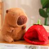 Strawberry Hat Capybara Pendant Plush Keychain Detachable Hat Realistic Soft Stuffed Animal Doll Plush Capibara Toy Kid's Gift