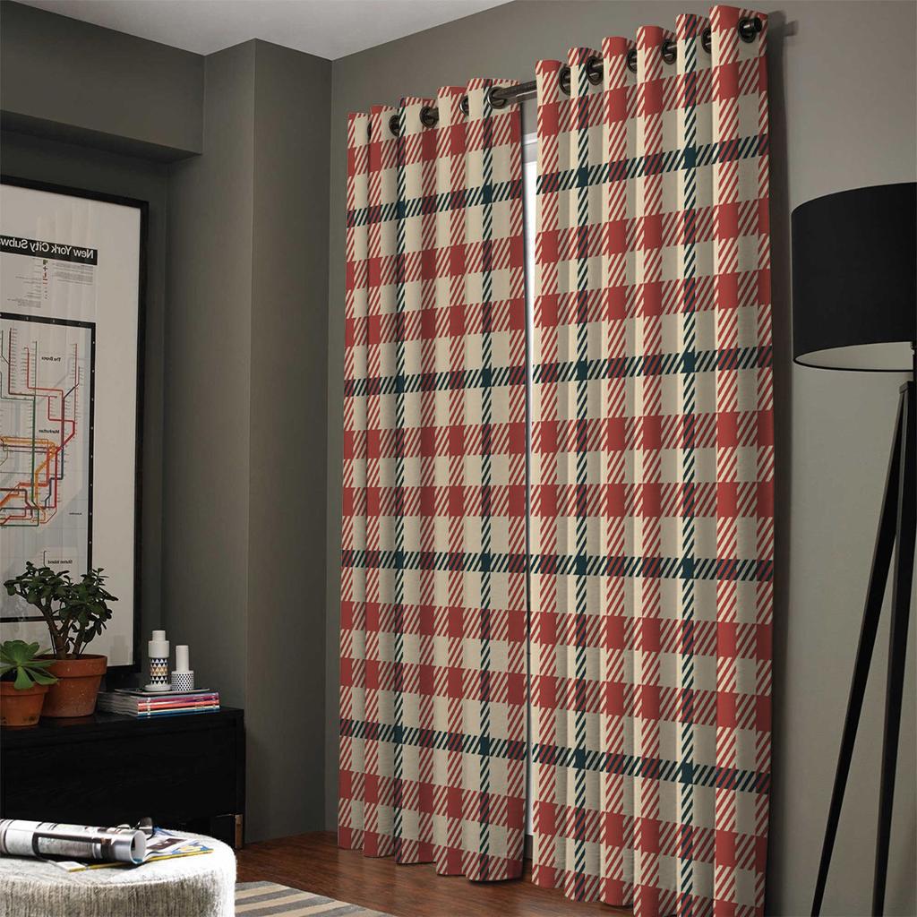 Plaid, English, Red, Dark Grey Window Curtains Curtains for Living Room Decorative Items Living Room