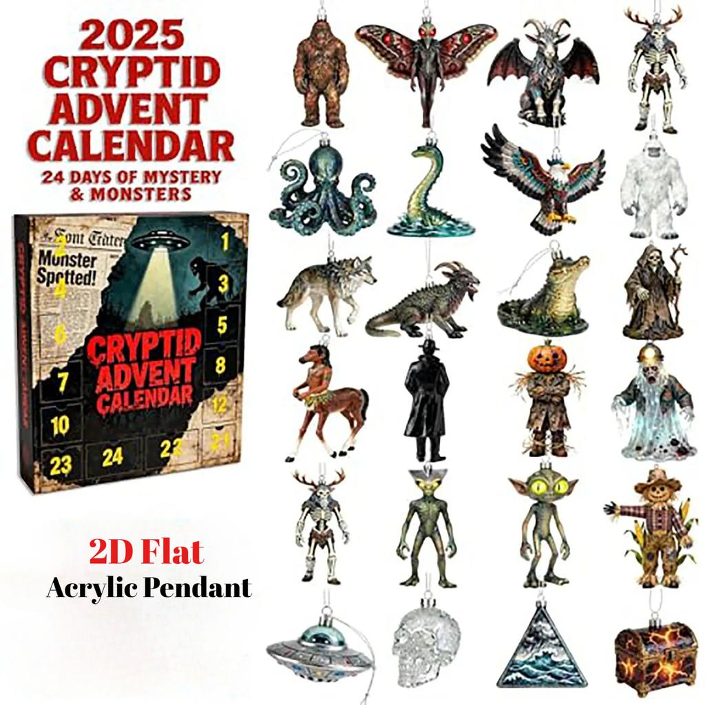 Криптид Адвент-календари, 2025 Неизвестные Мистические Адвент-календари, 2D Акриловая Подвеска Мифическое Существо для Стены Окна Елки Каминной полки Двери