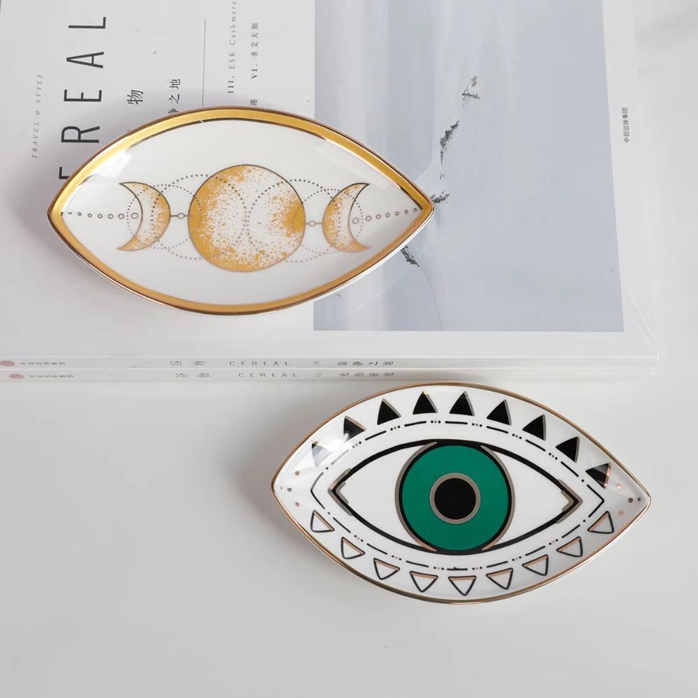 Ceramic Decorative Plate Eye Shape Trinket Plate Unique Jewelry Tray Key