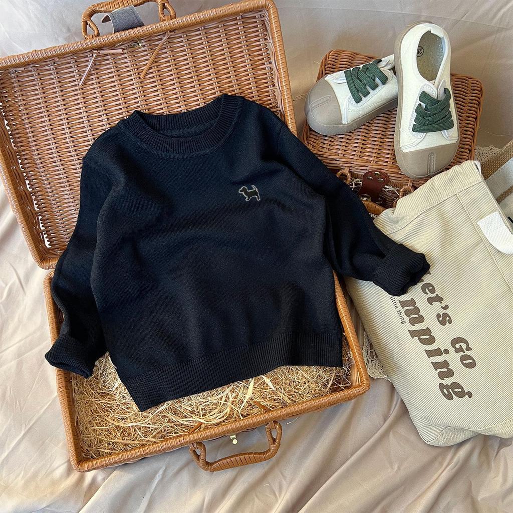 Детский вязаный свитер с круглым вырезом - Осень/Зима, Вышитый, Свободного кроя, Унисекс