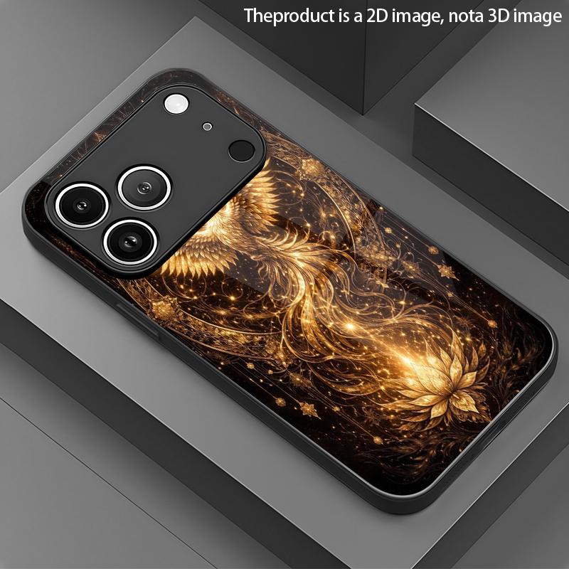 2D чехол для телефона с узором Золотой Феникс для iPhone 17 16 15 14 13 12 11 X XR XS Max Pro 8 plus - Стеклянная защитная крышка
