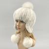 Knitted Mink Fur Hats for Women Fox Pompom Hat Winter Warm Solid Genuine Fur Cap 2balls Earflaps Stylish Bomber Hat