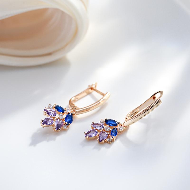 Полые геометрические синие фиолетовые серьги-подвески с цирконием для женщин, элегантные украшения, аксессуары для свадебной вечеринки