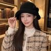Ladies retro woolen woolen basin hat, bow hairball decorative curling top hat, autumn and winter warm bucket hat