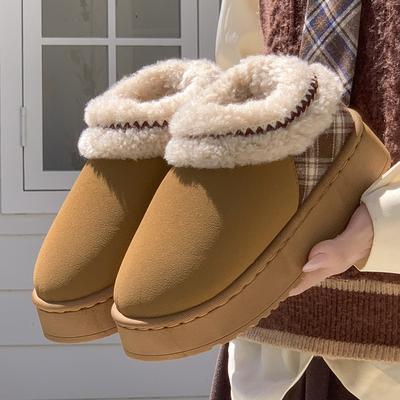 Новые утолщенные хлопковые туфли на высокой подошве со средней высотой верха, осенне-зимние домашние бархатные теплые и нескользящие, для通勤, снежные хлопковые туфли