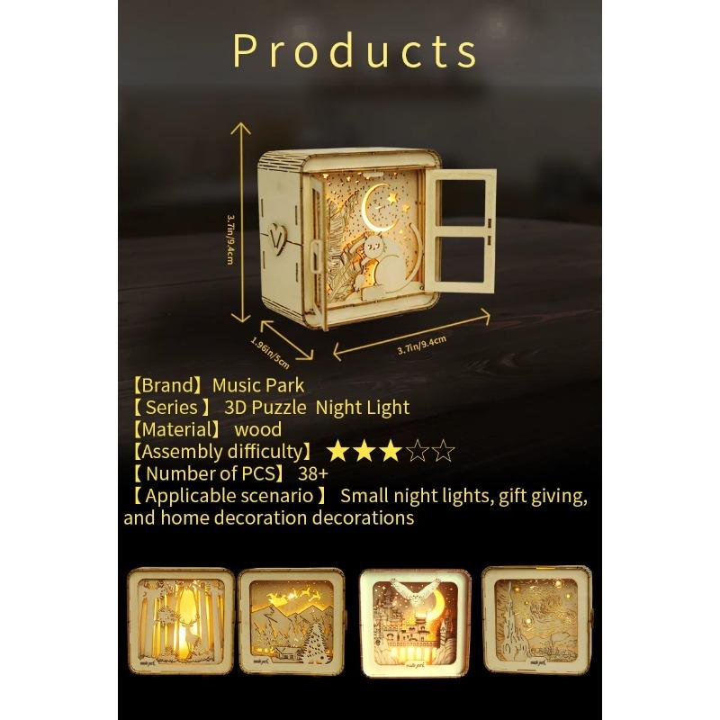 3D Деревянный пазл Ночной светильник, Деревянные пазлы для взрослых, Прикроватная лампа, DIY 3D Деревянные пазлы Светодиодная лампа, Креативные подарки для семьи и друзей