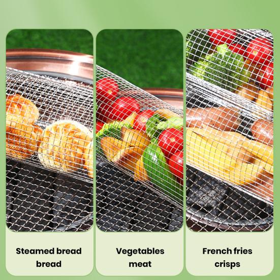 Уличная клетка для барбекю из нержавеющей стали, жаростойкая, не прилипающая, с защищающей от ожогов ручкой, равномерно нагреваемая, большой вместимости, корзина для гриля на колесиках, сетка для барбекю