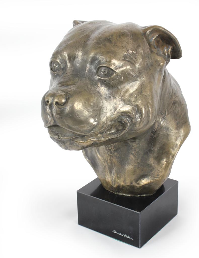 Staffordshire Bull Terrier, Staffik, Staffi - Popiersie Psa, Duża Statuetka, Głowa Psa Na Podstawie Kamiennej, Ozdoba Do Biura Marki Art-Dog