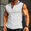 Men's Henley Tank Tops Solid Sleeveless Workout Hoodie Shirt Summer V Neck Button Down Active Hooded Gym Tees for Men Waffle Knit Sleeveless T-Shirts