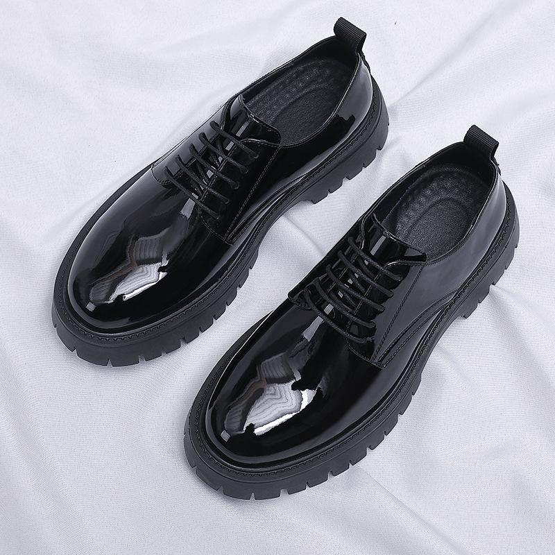 Patent Leather Big Scalp Shoes Men's Autumn British Style Cowhide Glossy Thick-soled Heightening with Suit Wedding Groom Leather Shoes