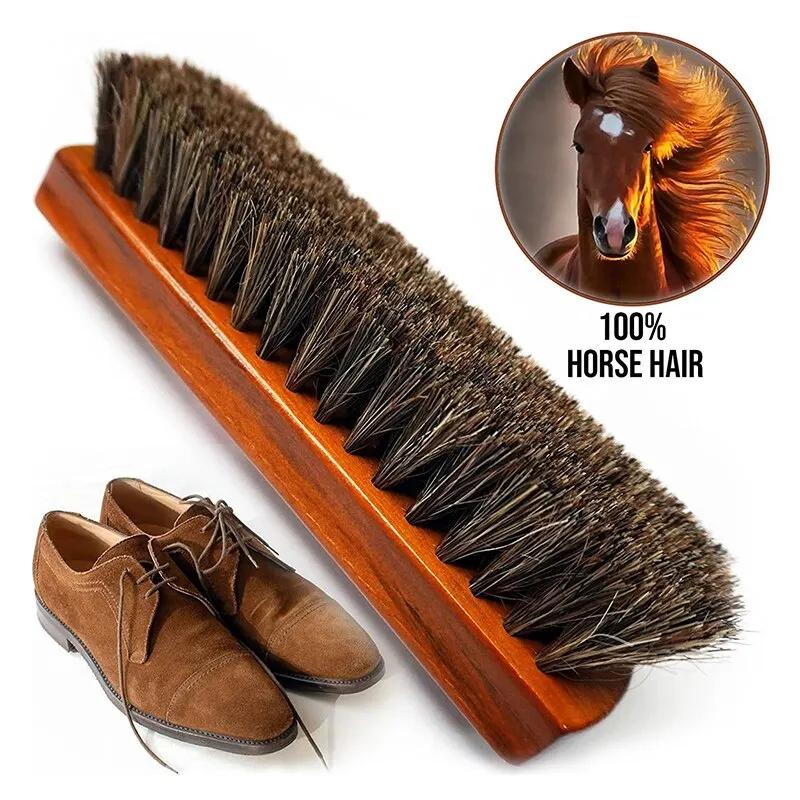 Long Handle Cleaning Oiling Brush Horsehair Shoes Polish Brushes Kit Leather Shoe Boots Care Clean Applicators