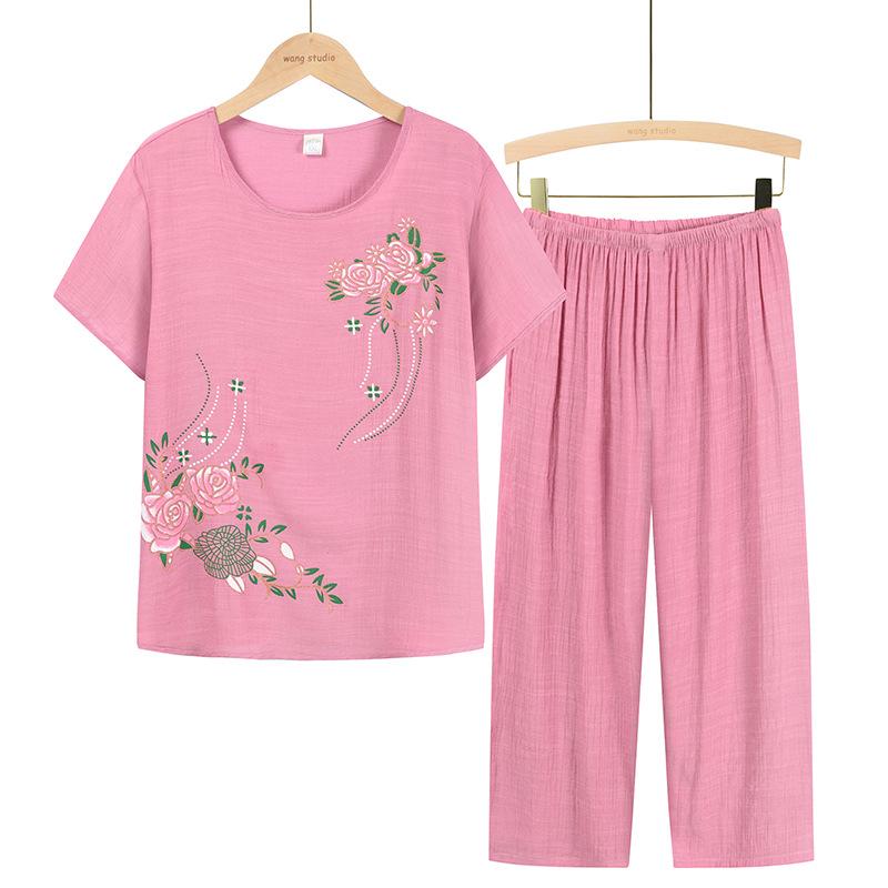 Летний комплект из двух предметов: Футболка с коротким рукавом и пижамные брюки для женщин среднего и пожилого возраста