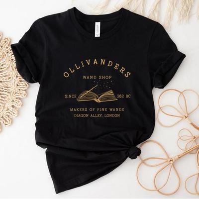 Футболка Ollivanders Wand Shop, рубашка Wizard Book Shop, рубашки HP, книга Nerd, эстетическая одежда, волшебная футболка, топы унисекс с короткими рукавами