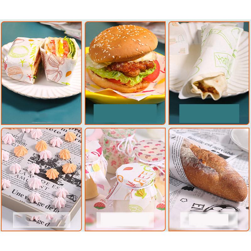 100 шт., упаковочная бумага для пищевых продуктов, английский узор, сэндвич, бургер, картофель фри, жареный олатовый коврик, вощеная бумага, промасленная бумага