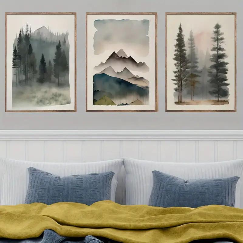 3pcs Mountain Nature Abstract Landscape Poster Modern Minimal Wall Decor Painting Wall Art Poster for Living Room Bedroom Decor