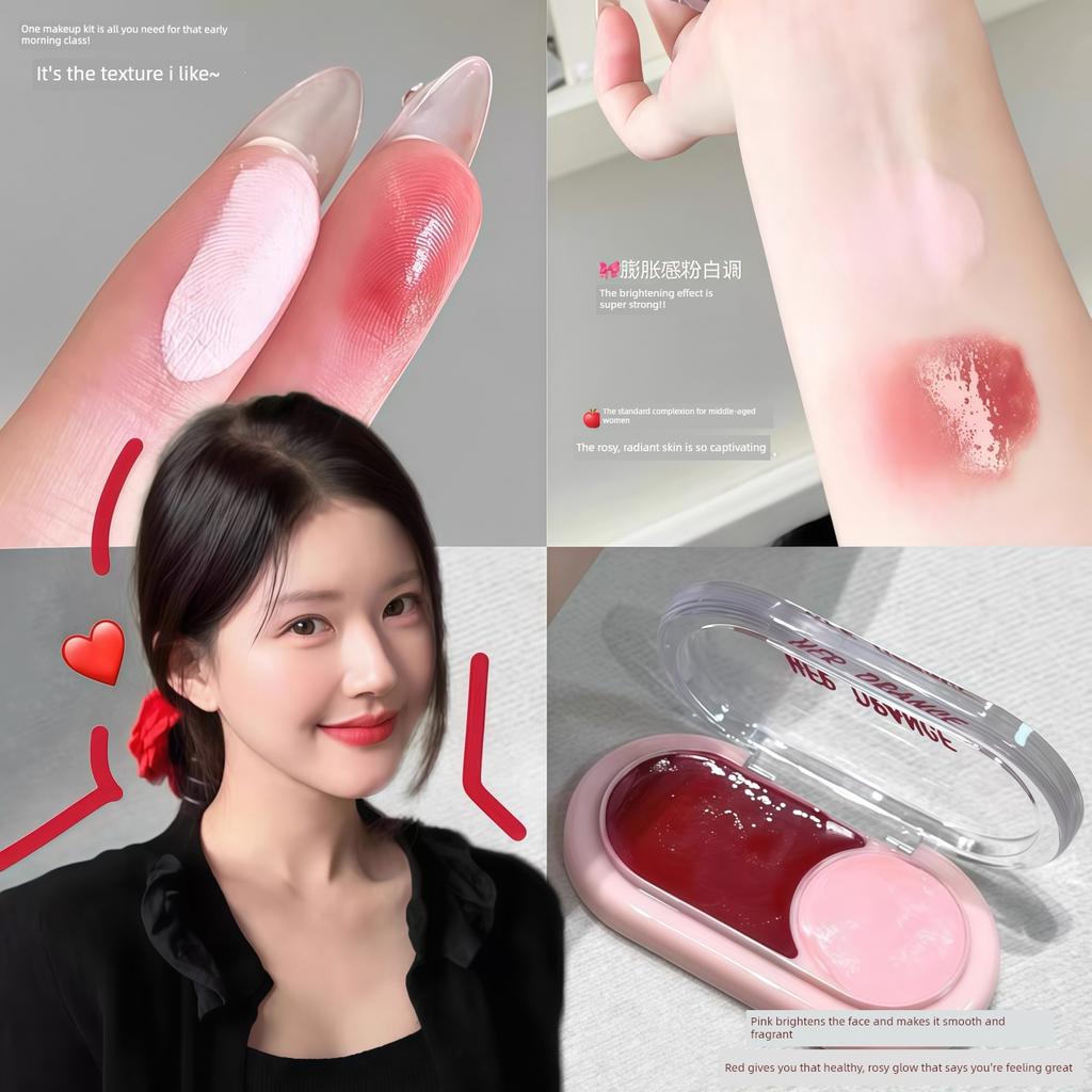 Cool and Blood-Red Vibe! Dual-Color Multi-Use Cream Blush and Highlighter All-In-One Palette 2025 New Hot-Selling Item for Women with Fine Shimmer