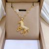 ZAKOL Full Zircon Running Horse Pendant Necklace Stainless Steel Gold Color Chain Fashion Zircon Gifts for Girls