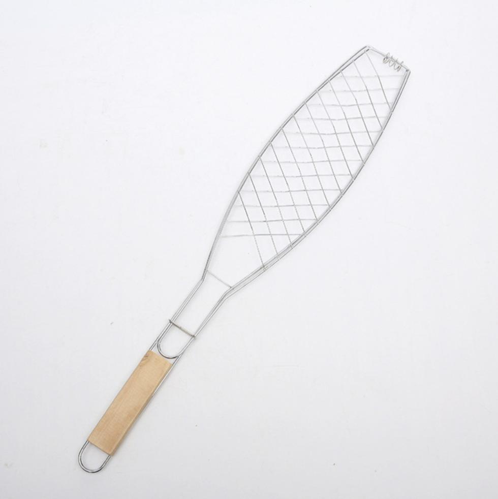 Stainless Steel Fish Grill Basket with Flat Handle 11x57 cm Chrome Plated Wire Mesh Barbecue Tool for Outdoor Cooking