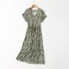 Export Export French Retro Printed V-neck Cinched Slimming Short Sleeves Dress Female Spring New Long Dress