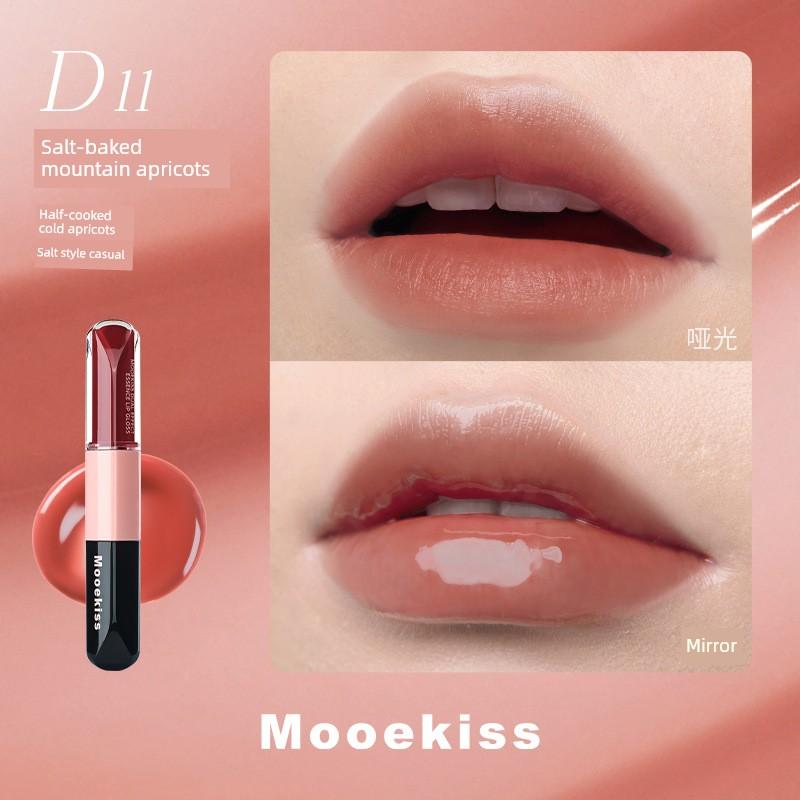 Mooekiss Double-Ended Lip Glaze Mirror Lipstick Is Not Easy to Stick to the Cup, Moisturizing and Nourishing Matte Lip Cream