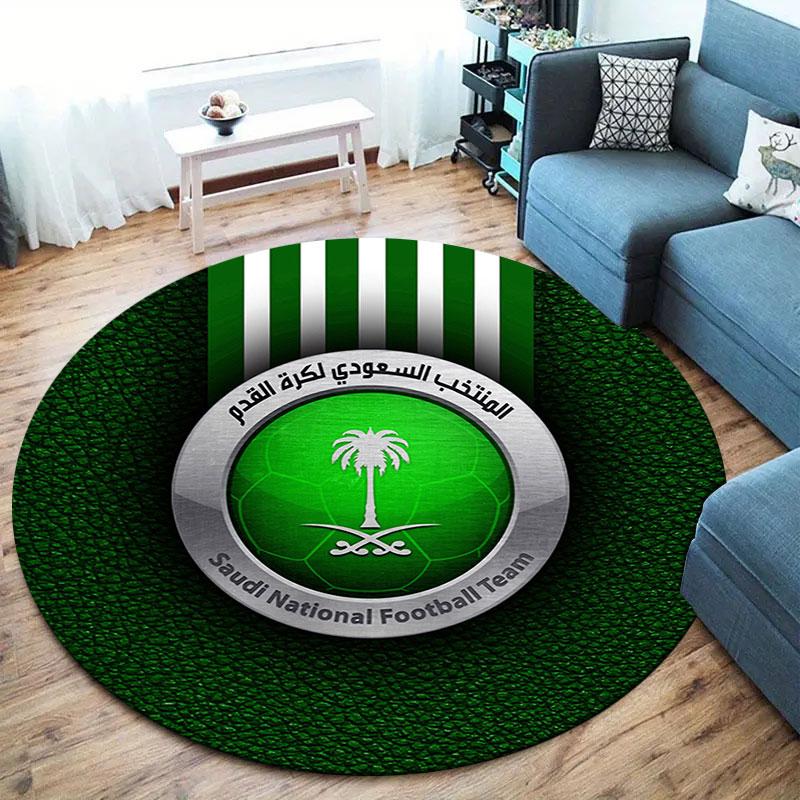 Saudi Senior National Football Team Round Area Rug,Carpet Rug for Living Room Bedroom Sofa Playroom Decor,Non-slip Floor Mat