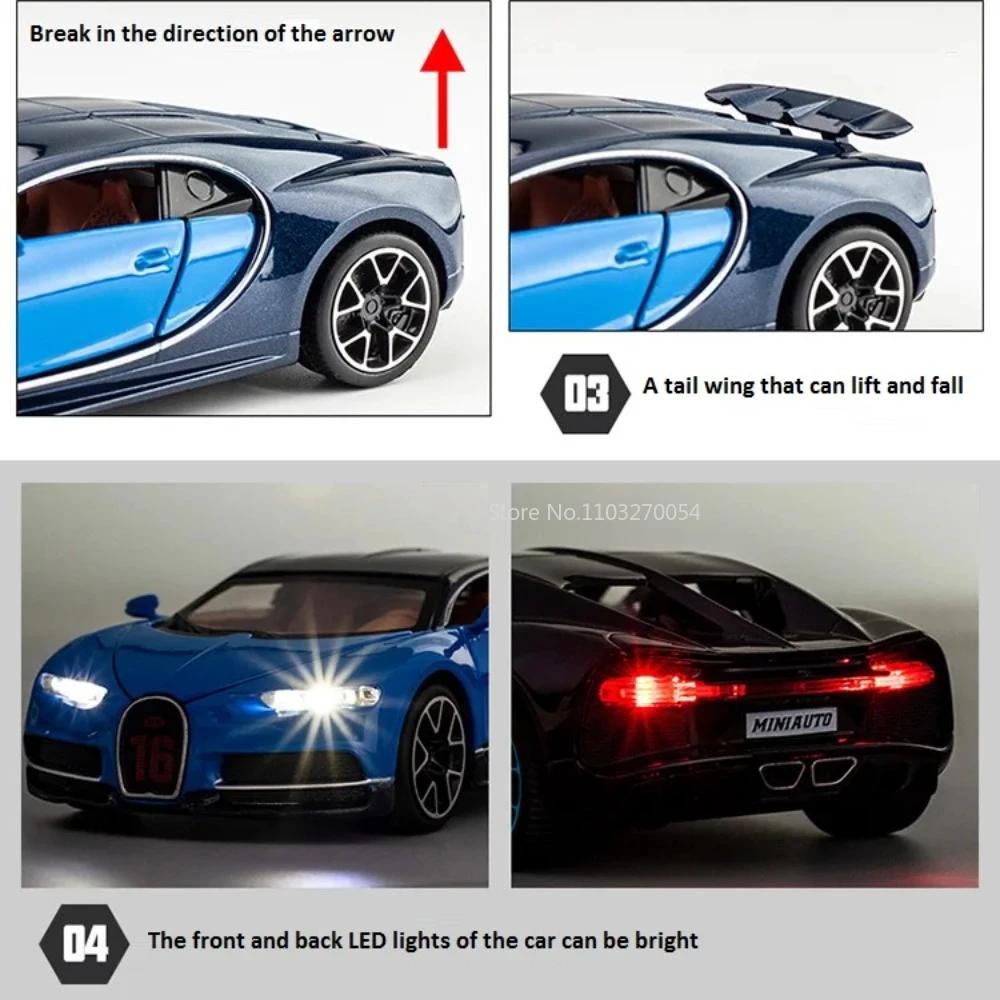 1/32 Bugatti Chiron Сплав Спортивный Автомобиль Игрушечные Модели Литье под Давлением Металл Миниатюрные Транспортные Средства Со Звуком Светом Оттяжка Коллекционные Игрушки Машинки