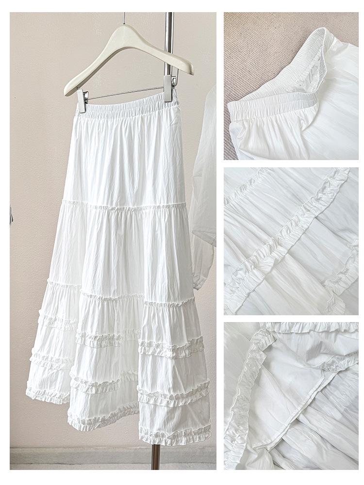 Черная многослойная кружевная длинная юбка с оборками в корейском стиле - Женская весна/лето 2026