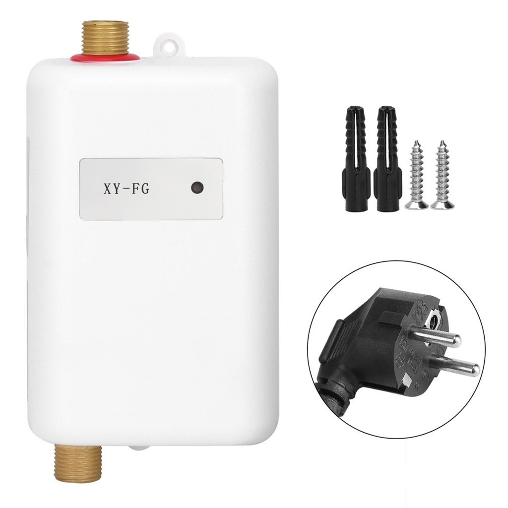 White Mini Tankless Instant Hot Water Heater Bathroom Kitchen Washing for Hot and Cold Dual Use(