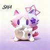 Playful Cat Decor with Stars Cute 3D Printed Figurine, Cartoon Desk Ornament Mouth Covering Figurine for Design, Compact Dancing Kitten Statue