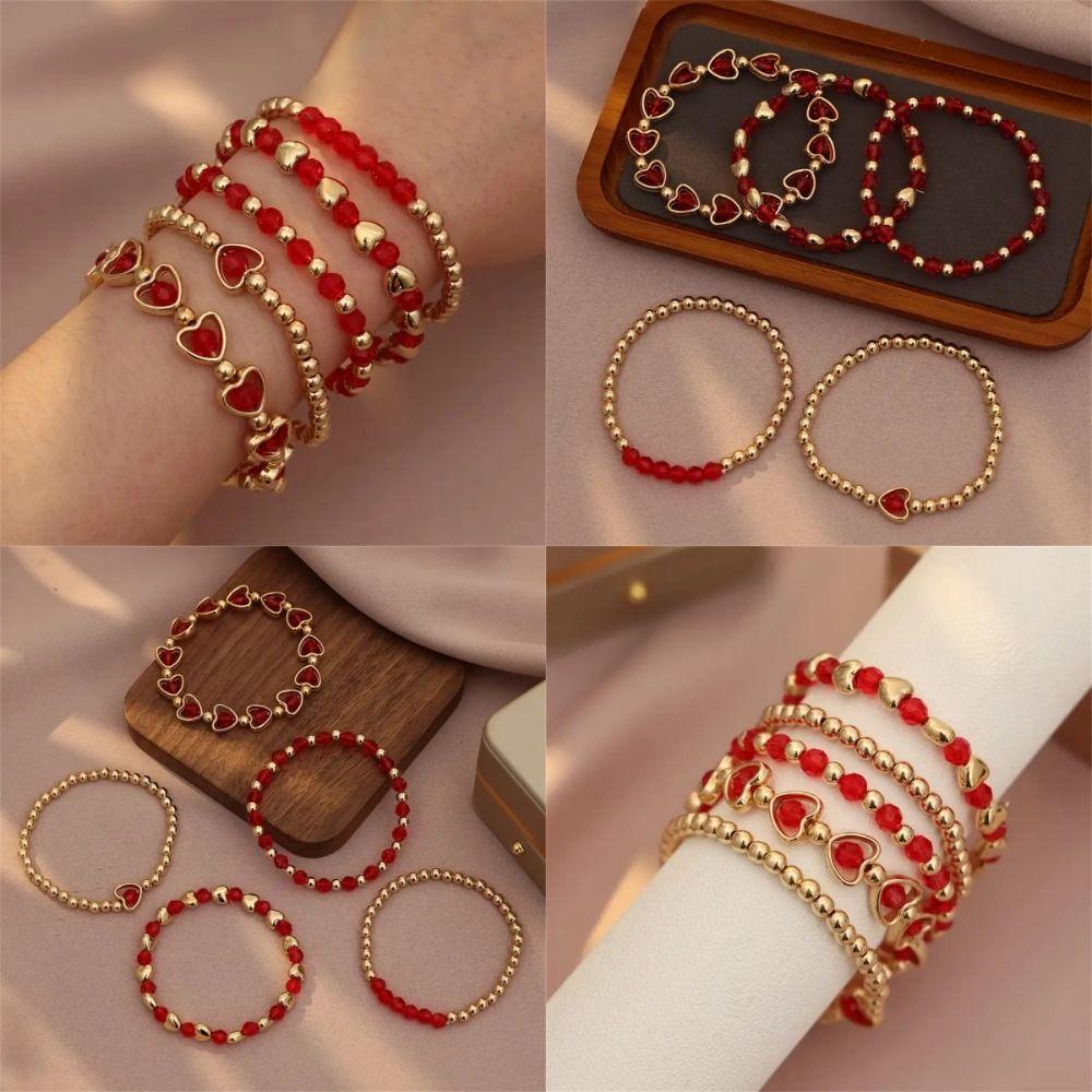 5Pcs/Set Gold Color Bohemian Beaded Bangle Ethnic Style Beach Jewelry Set  Valentine's Day