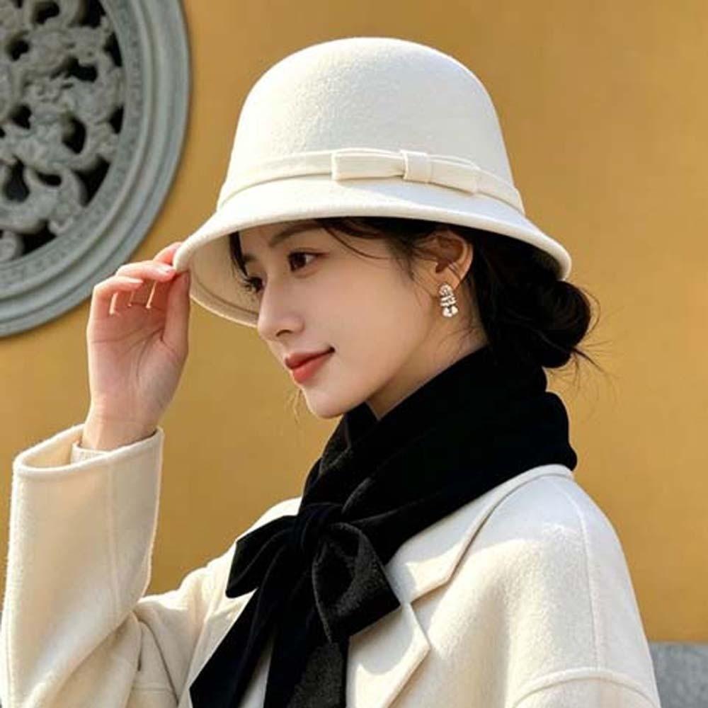 Korean Style Retro Cloche Cap Warm Fleece Elegant Bucket Hat Vintage Fedora Cap Photoshoot