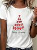 (Asian Size) watercolor tree Clothing New Year T Shirt Women Fashion Christmas Festival Tee Top Print Woman Short Sleeve Graphic T-shirts